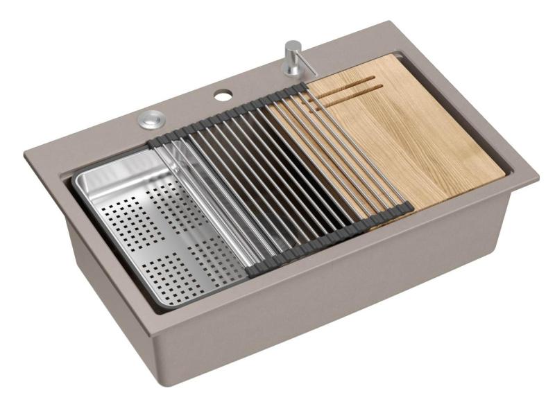 Quadri Hard Rock taupe granitna nadgradna velika pomivalna korita 76x50cm, vključno z inox čepom in dodatki 1208967270