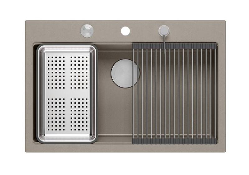 Quadri Hard Rock taupe granitna nadgradna velika pomivalna korita 76x50cm, vključno z inox čepom in dodatki 1208967270