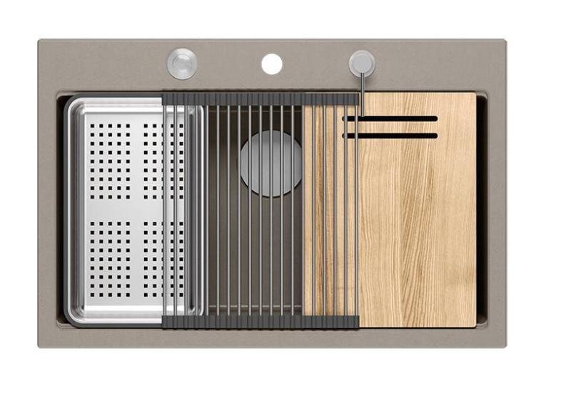 Quadri Hard Rock taupe granitna nadgradna velika pomivalna korita 76x50cm, vključno z inox čepom in dodatki 1208967270