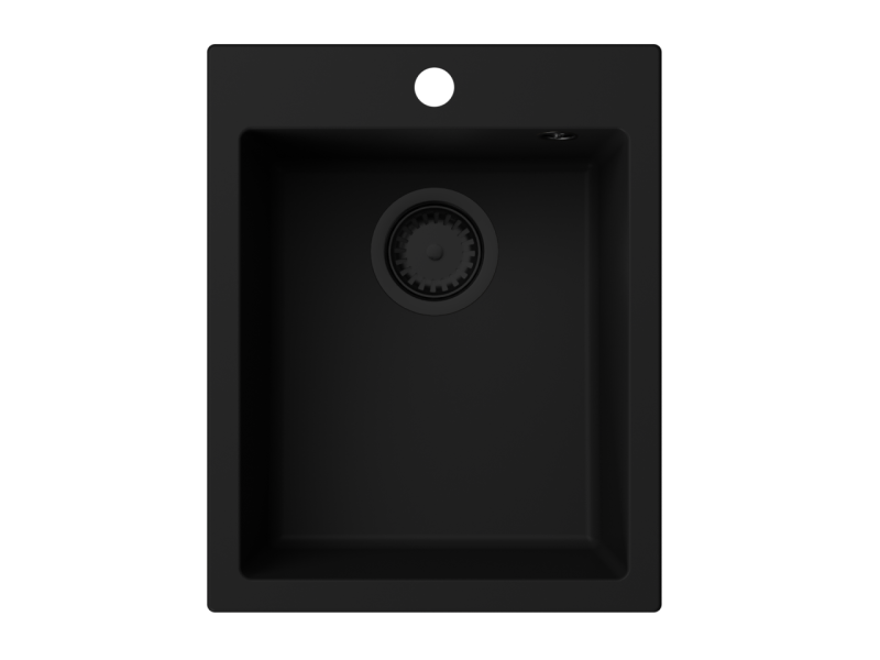 GraniteMy Bremen granitno pomivalno korito 40x50 cm črno, za vgradnjo na pult, pod pult in v ravni liniji s pultom, z izvrtino za pipo, s črnim čepom 1208967281