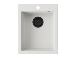 GraniteMy Bremen granitna bela pomivalna korita 40x50 cm bela, nadgradnja, podgradnja in ravna montaža s polico za pipo in črnim čepom 1208967285