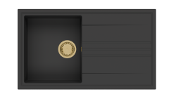 GraniteMy Vgradnjo črne granitne pomivalne korita 86x50cm z odcejalnikom, preobratno z zlatim zamaškom 1208967289