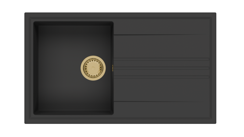 GraniteMy Vgradnjo črne granitne pomivalne korita 86x50cm z odcejalnikom, preobratno z zlatim zamaškom 1208967289