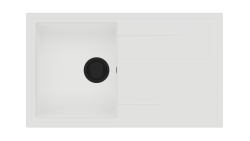 GraniteMy Vesi ekstra plitka granitna nadgradna bela pomivalno korito 86x50cm z odcejalnikom, obojestranska, s črnim zamaškom 1208967292