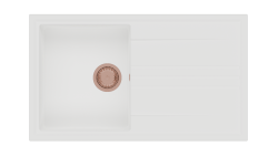 GraniteMy Vesi granitni nadgradni beli umivalnik 86x50cm z odcejalnikom, reverzibilnim s bakrenim čepom 1208967294