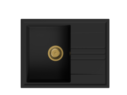 GraniteMy Vgradnja granitnega črnega pomivalnega korita 64x50cm z odlagalnim mestom, obrnljivo z zlatim zamaškom 1208967296