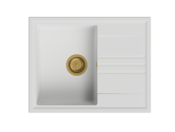 GraniteMy Vesi granitna nadgradnja belo pomivalno korito 64x50cm z odcejevalnikom, preobrnjena z zlatim (krtačenim medeninastim) čepom 1208967300