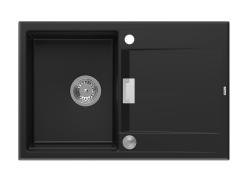 Quadri Minton Granitni Nadgradni Črni Pomivalnik 76x50cm z Odcejalnikom, Obrnljiv in z Inox Čepom - 1208967303