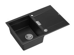 Quadri Minton Granitni Nadgradni Črni Pomivalnik 76x50cm z Odcejalnikom, Obrnljiv in z Inox Čepom - 1208967303