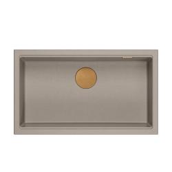 Quadri Newport II velika in globoka granitna pomivalno korito, montaža na pult in pod pult, taupe barva, mere 76x45cm, s bakrenim čepom 1208967308