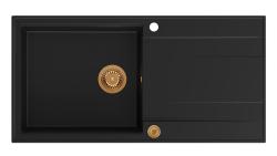 Quadri Luton črno granitno vgradno pomivalno korito z odcejalnikom, reverzibilno, 100x50cm, z bakrenim čepom 1208967316