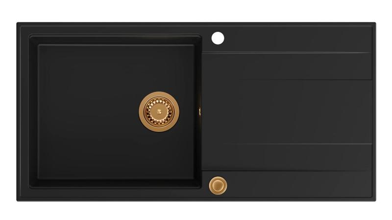 Quadri Luton črno granitno vgradno pomivalno korito z odcejalnikom, reverzibilno, 100x50cm, z bakrenim čepom 1208967316