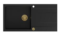 Quadri Luton črno granitno vgradno korito z odcejalno površino, obojestransko 100x50 cm, z zlato zaporo 1208967317