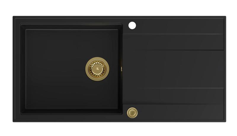 Quadri Luton črno granitno vgradno korito z odcejalno površino, obojestransko 100x50 cm, z zlato zaporo 1208967317