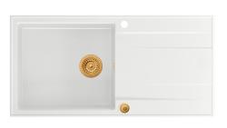 Quadri Luton bela granitna vgradna pomivalno korito z odcejalnikom, obrnljiva, 100x50 cm, s kovinskim zamaškom 1208967318