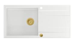 Quadri Luton bela granitna nadgradna pomivalna korita z odkapno površino, obojestranska 100 x 50 cm, z zlatim čepom 1208967319