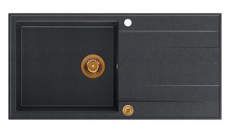 Quadri Luton antracit granitno nadgradno pomivalno korito z odcejalnikom, reverzibilno, 100x50cm s bakrenim čepom 1208967321