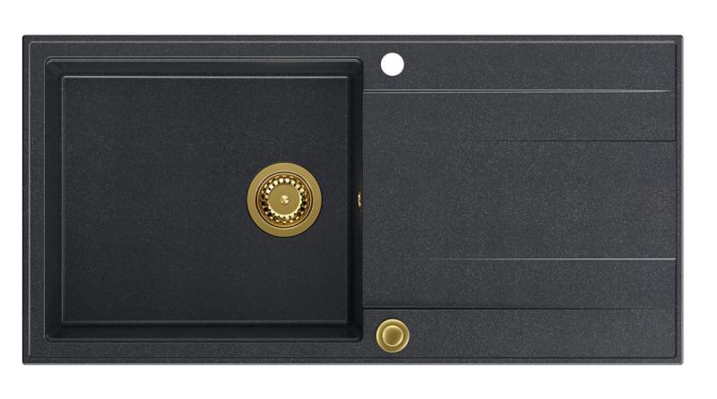 Quadri Luton antracitni granitni nadgradni umivalnik z odcejevalno površino, obrnljiv 100x50cm z zlatim čepom 1208967322