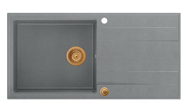 Quadri Luton siva granitna nadgradna pomivalno korito z odcejalno površino, obrnljivo 100x50 cm s bakrenim čepom 1208967324