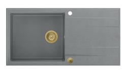 Quadri Luton siva granitna nadgradna pomivalna korita z odcejalnikom, obojestranska 100x50 cm z zlato čepico 1208967325