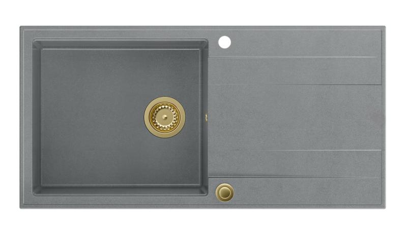 Quadri Luton siva granitna nadgradna pomivalna korita z odcejalnikom, obojestranska 100x50 cm z zlato čepico 1208967325