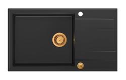 Quadri Luton črno granitno veliko nadgradno pomivalno korito z odcejalnikom, obojestransko, 86x50cm, z bakreno zaporko 1208967326