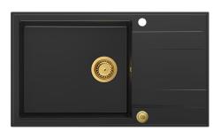 Quadri Luton črno granitno veliko nadgradno pomivalno korito z odcejalnikom, obojestransko, 86x50cm, z zlato vtikačo 1208967327