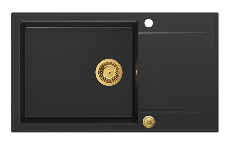 Quadri Luton črno granitno veliko nadgradno pomivalno korito z odcejalnikom, obojestransko, 86x50cm, z zlato vtikačo 1208967327