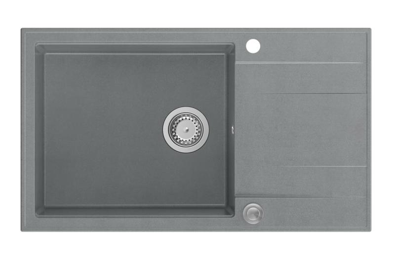 Quadri Luton siva granitna velika nadgradna pomivalno korito z odcejalnikom, obojestranska 86x50cm z nerjavečo jekleno čepko 1208967330
