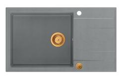 Quadri Luton siva granitna velika nadgradna pomivalna korito z odcejalnikom, obojestransko, 86x50 cm, z bakrenim čepom 1208967331