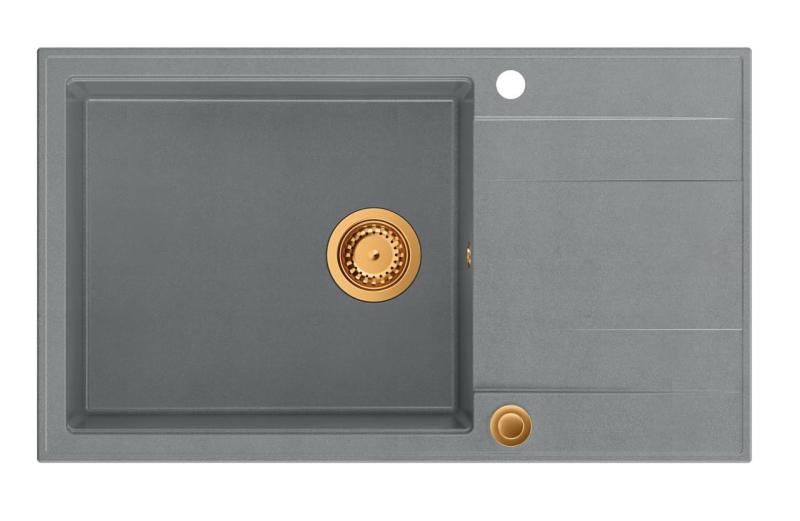 Quadri Luton siva granitna velika nadgradna pomivalna korito z odcejalnikom, obojestransko, 86x50 cm, z bakrenim čepom 1208967331