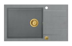 Quadri Luton siva granitna velika vgradna pomivalna korita z odcejalnikom, obojestranska 86x50 cm z zlato odtočno cevjo 1208967332