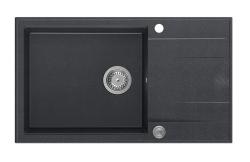 Quadri Luton antracitna granitna velika vgradna pomivalna korita z odcejalno površino, obojestranska, 86x50 cm, z inox čepom 1208967333