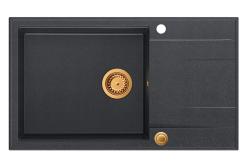 Quadri Luton antracitna granitna velika nadgradna pomivalna korita z odcejalno površino, obrnljiva 86x50 cm z bakreno vtičnico 1208967335