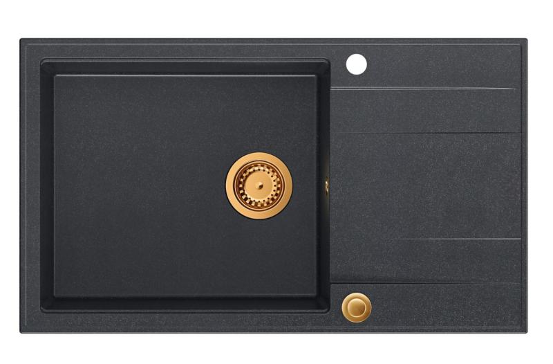 Quadri Luton antracitna granitna velika nadgradna pomivalna korita z odcejalno površino, obrnljiva 86x50 cm z bakreno vtičnico 1208967335