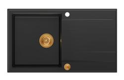 Quadri Luton črno granitno vgradno pomivalno korito z odcejalno površino, obojestransko, 86x50cm s bakrenim čepom 1208967337