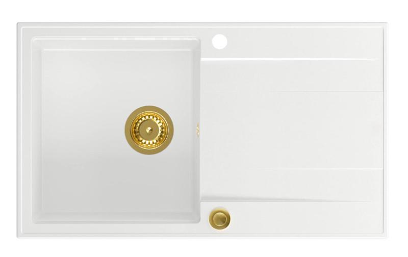 Quadri Luton bela granitna vgradna pomivalna korita z odcejalnikom, reverzibilna, 86x50 cm, z zlato odprtino 1208967338