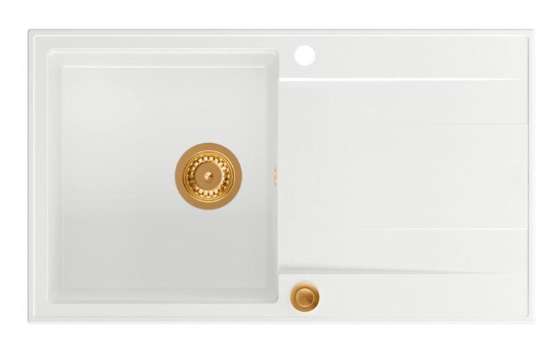 Quadri Luton bela granitna nadgradna pomivalno korito z odcejalnikom, reverzibilna 86x50 cm s bakreno zaporko 1208967339.