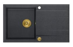 Quadri Luton antracitni granitni nadgradni pomivalnik z odcejalnikom, obrnljiv 86x50cm z zlato odtočno odprtino 1208967344