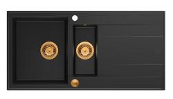Quadri Luton črno granitno nadgradno korito 1,5 pomivalnega korita z odcejalnikom, obojestransko 100x50cm z bakreno zaporko 1208967347