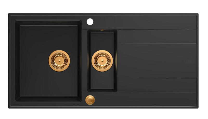 Quadri Luton črno granitno nadgradno korito 1,5 pomivalnega korita z odcejalnikom, obojestransko 100x50cm z bakreno zaporko 1208967347