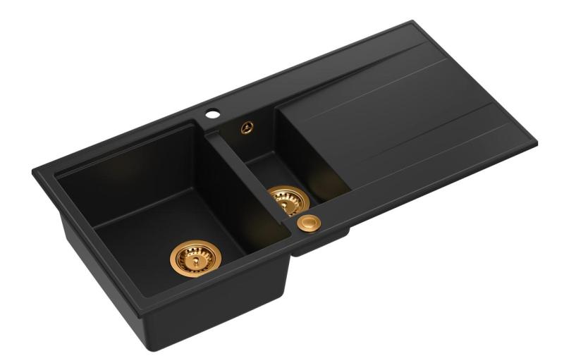 Quadri Luton črno granitno nadgradno korito 1,5 pomivalnega korita z odcejalnikom, obojestransko 100x50cm z bakreno zaporko 1208967347