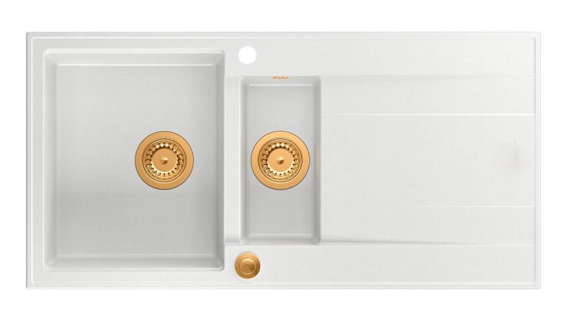 Quadri Luton bela granitna nadgradna 1,5 pomivalna korita z odcejalnikom, obrnljiva 100x50 cm z bakrenim čepom 1208967349