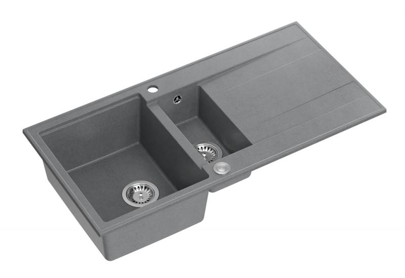 Quadri Luton siva granitna vgradna pomivalna korita 1,5 umivalnika z odcejalnikom, obrnljiva, 100x50 cm z inox čepom 1208967350