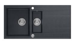 Quadri Luton antracitni granitni nadgradni pomivalnik z 1,5 koritom in odcejalno površino, reverzibilen, 100x50 cm, z nerjavečim jeklom čep 1208967353