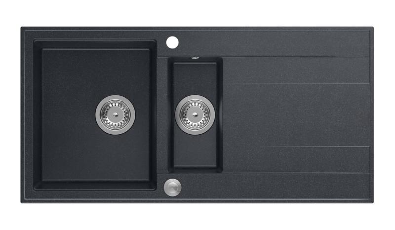 Quadri Luton antracitni granitni nadgradni pomivalnik z 1,5 koritom in odcejalno površino, reverzibilen, 100x50 cm, z nerjavečim jeklom čep 1208967353