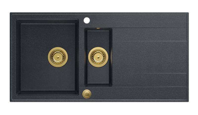 Quadri Luton antracitni granitni nadgradni 1,5 pomivalno korito z odcejalnikom, obojestransko 100x50 cm z zlato odtočno odprtino 1208967354