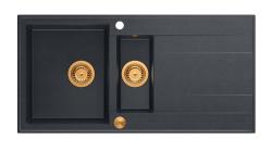 Quadri Luton antracitni granitni nadpultni pomivalnik 1,5 korita z odcejalnikom, obrnljiv, 100x50 cm, z bakrenim čepom 1208967355