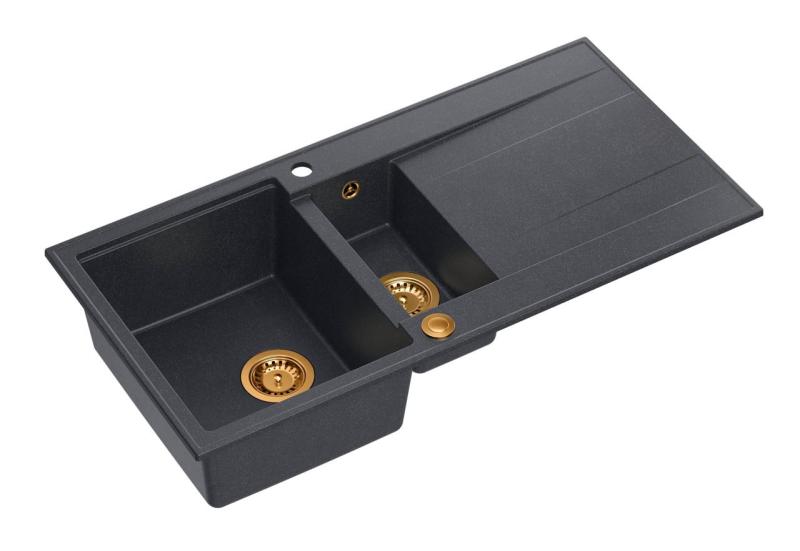 Quadri Luton antracitni granitni nadpultni pomivalnik 1,5 korita z odcejalnikom, obrnljiv, 100x50 cm, z bakrenim čepom 1208967355