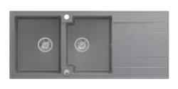 Quadri Luton nadgradna dvojna granitna pomivalno korito siva z odcejalnikom 116x50 cm z inox čepom 1208967360